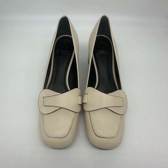 Tory Burch Cream Square Toe Block Heel Faux Buckle Womens Shoe Size 6 Officecore - Picture 11 of 16